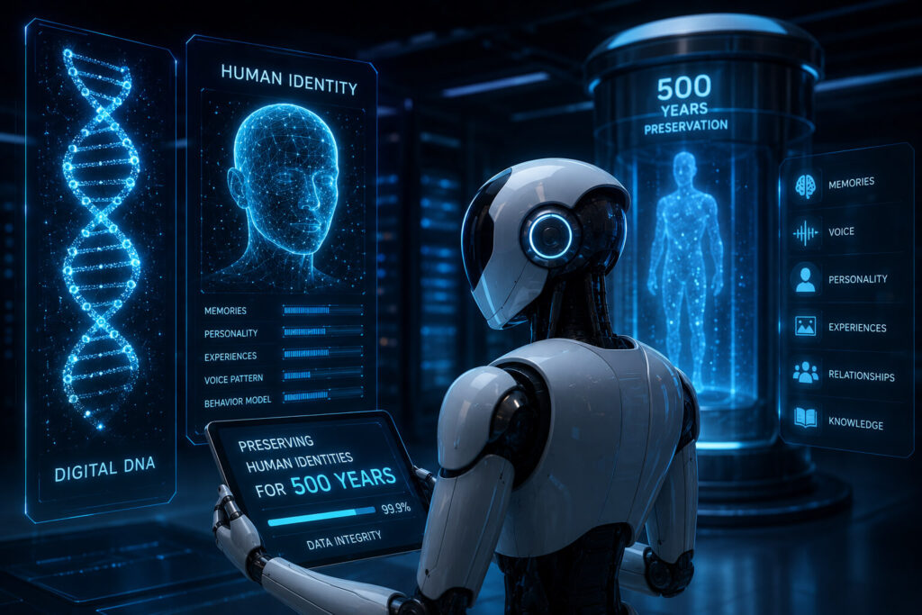 Digital DNA AI Robots Promise to Preserve Human Identities for 500 Years Digital DNA AI robots